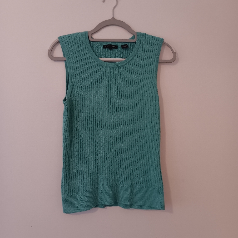 JEANNE PIERRE Teal Ribbed Knit Cardigan & Tank Set Large - Picture 2 of 7